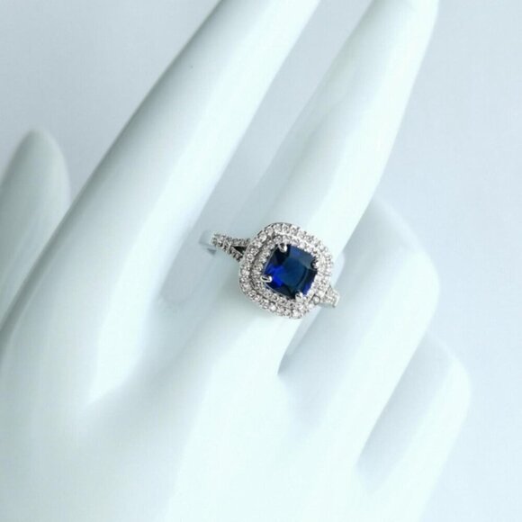 Sapphire CZ with double halo 14k white gold size 8 🆕 - Picture 8 of 8